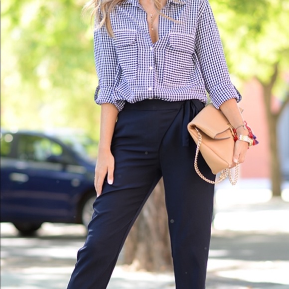 Zara Navy Blue Trousers with Twist Tie - Picture 7 of 8